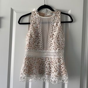 Never worn! White lace peplum top, size small
